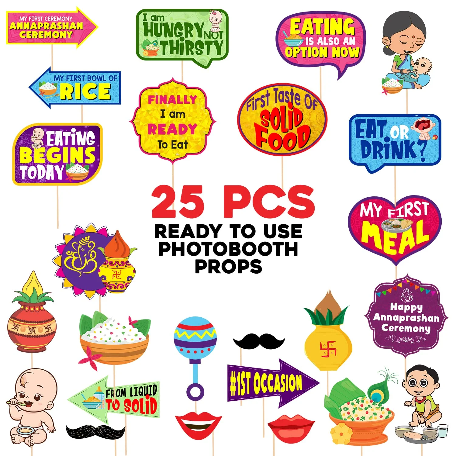 Annaprasanam Photo Booth Props / Annaprashan Decoration Items / Rice Ceremony Decorations Items Pack of 25 - Image 2