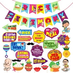 Annaprasanam Photo Booth Props with 1 Set Rice Ceremony Banner  Pack of 25