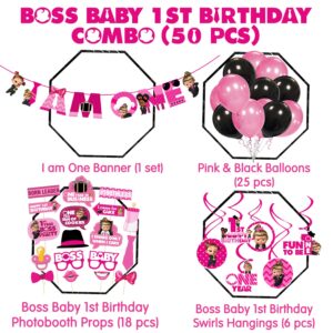Girl Baby Boss 1st Birthday Decorations, Baby Boss Party Supplies Set, Baby Party Supplies Pack of 50