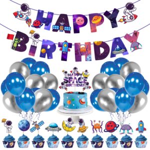 Space Kids Space Birthday Party Decoration – Blue Astronaut Spaceship Theme Happy Birthday Pack of 37