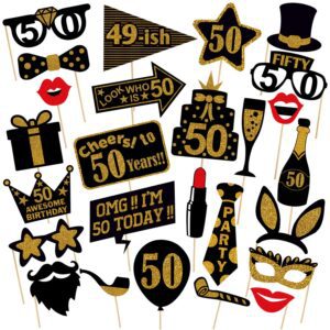Adult 50th Birthday Photo Booth Props  for Her Him Cheers to 50 Years Birthday Party Pack of 26