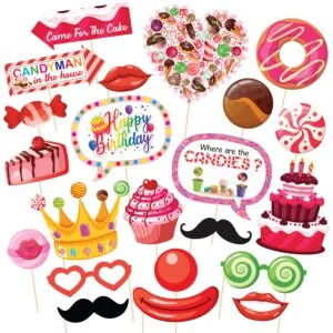 Candy Theme Photo Booth Props with Stick, Candyl Selfie Props, Candy Theme Party Supplies pack of 22