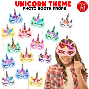 Unicorn Birthday Party Favors Unicorn Masks Photo Booth Props for Girls Kids  Pack of 15