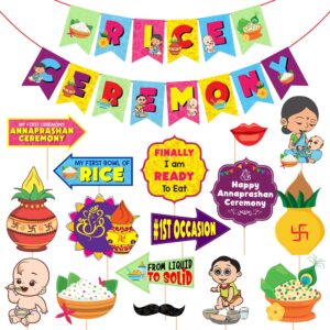 Annaprasanam Photo Booth Props with 1 Set Rice Ceremony Banner / Rice Ceremony Decorations pack of 16