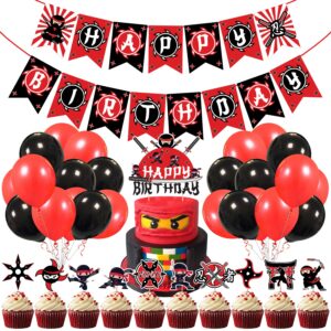 Ninja Birthday Party Decorations, Ninja Theme Party Supplies Happy Birthday Banner Balloons Cupcake Toppers for Boys pack of 37