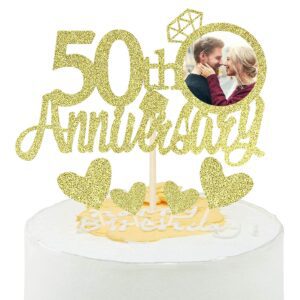 50th Anniversary Cake Topper with Diamond Ring Heart Cake Decoration Pack of 5