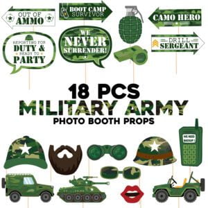 Army Photo Booth Props with Stick 18 Pcs