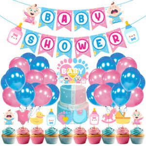Baby Shower Party Supplies Included Baby Shower Letter Banner,Cake Topper,Cup Cake Topper And Balloons (Pack of 37)