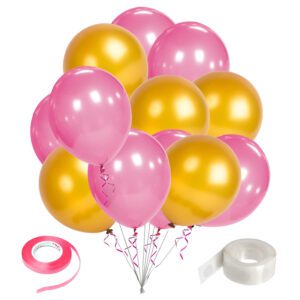 Pink Gold Mettalic Balloons with Glue Dot and Ribbon (Pack of 27)