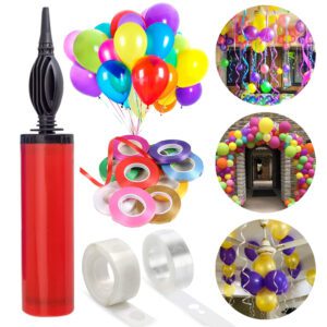 1 Balloon Hand Pump | 6 Colorful Curling Ribbon |1 Roll Arch Strip for Garland | (100 Dot) 1 Glue Dots Double Sided