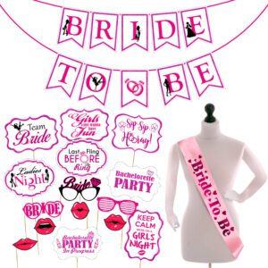 Bachelorette Party Kit | Bride to be Sash | Banner | Photo Booth Props (Pack of 17)