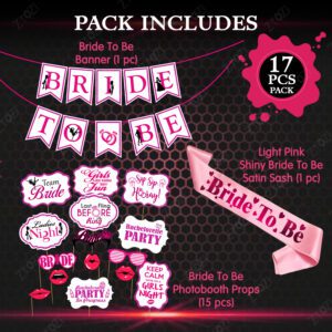 Bachelorette Party Kit | Bride to be Sash | Banner | Photo Booth Props (Pack of 17)