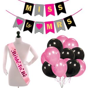Bridal Shower & Bachelorette Party Set -Miss to Mrs Banner with Bride to Be Sash and Metallic Balloons (Pack of 27)