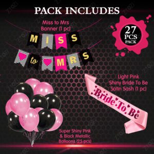 Bridal Shower & Bachelorette Party Set -Miss to Mrs Banner with Bride to Be Sash and Metallic Balloons (Pack of 27)