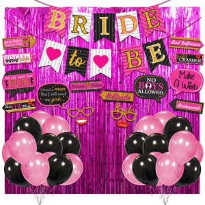 Bride to Be Decoration Banner, Foil Curtain and Photo Booth Props with Balloons (Set of 44)