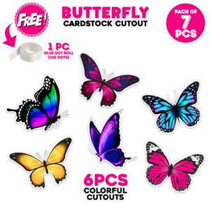 Butterfly Theme Birthday Cardstock Cutout with Glue Dot (PACK OF 7)