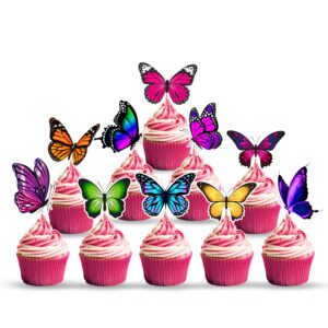Butterfly Cup Cake Topper Happy Birthday Theme Supplies (Pack of 10)