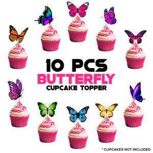 Butterfly Cup Cake Topper Happy Birthday Theme Supplies (Pack of 10)