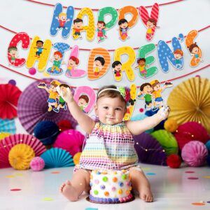 Happy Childrens Day Glitter Banner Children Day Party Garland Bunting Sign Children Day Theme Party Decorations Set of 1