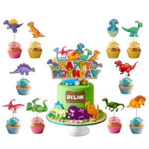 Dinosaur Birthday Party Supplies Include Cup Cake Topper and Cake Topper 11 Pcs