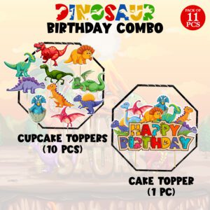Dinosaur Birthday Party Supplies Include Cup Cake Topper and Cake Topper 11 Pcs
