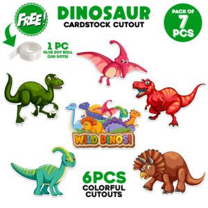 Dinosaur Theme Birthday Cardstock Cutout with Glue Dot (PACK OF 8)