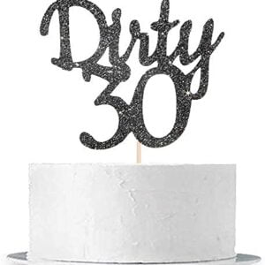 Black Glitter Dirty 30 Cake Topper, Happy 30th Birthday Cake Topper