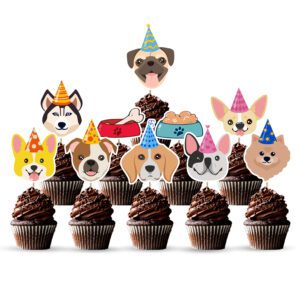 Dog Face Cupcake Toppers Dog Cake Topper Puppy Birthday Garland Pet Theme (PACK OF 10)