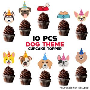 Dog Face Cupcake Toppers Dog Cake Topper Puppy Birthday Garland Pet Theme (PACK OF 10)