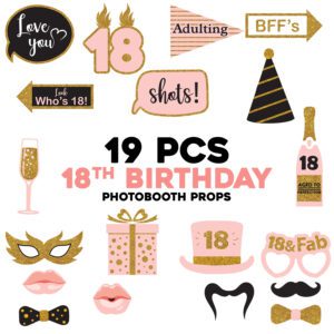 Fully Assembled 18th Birthday Photo Booth Props – Set of 19