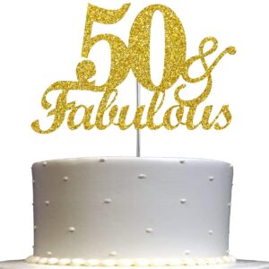 50 and Fabulous Cake Topper- Gold Glitter