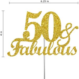 50 and Fabulous Cake Topper- Gold Glitter