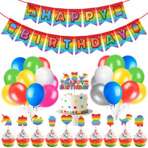 Pop Birthday Party DecorationsBanner Cake Topper Cupcake Toppers and Latex Baloons (Pack of 37)
