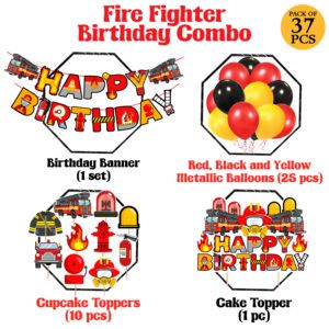 Fireman Combo Decorations, Banner,Cake Topper,Cup Cake Topper,Balloon