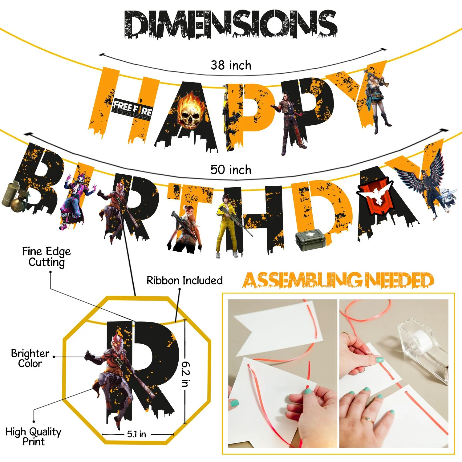 Free Fire Theme Party Supplies for Boy Birthday Decorations Favors with Banner,Photo Booth, Hanging Swirls, and Balloons( Pack of 55) - Image 3