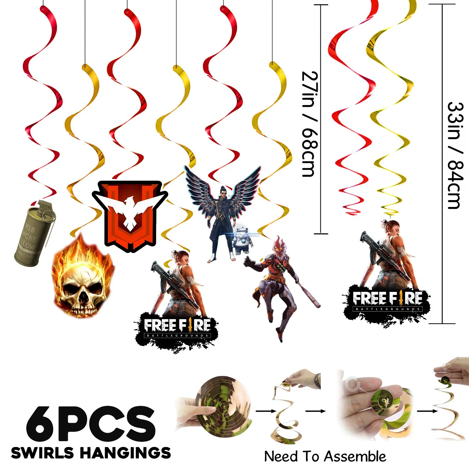 Free Fire Theme Party Supplies for Boy Birthday Decorations Favors with Banner,Photo Booth, Hanging Swirls, and Balloons( Pack of 55) - Image 5