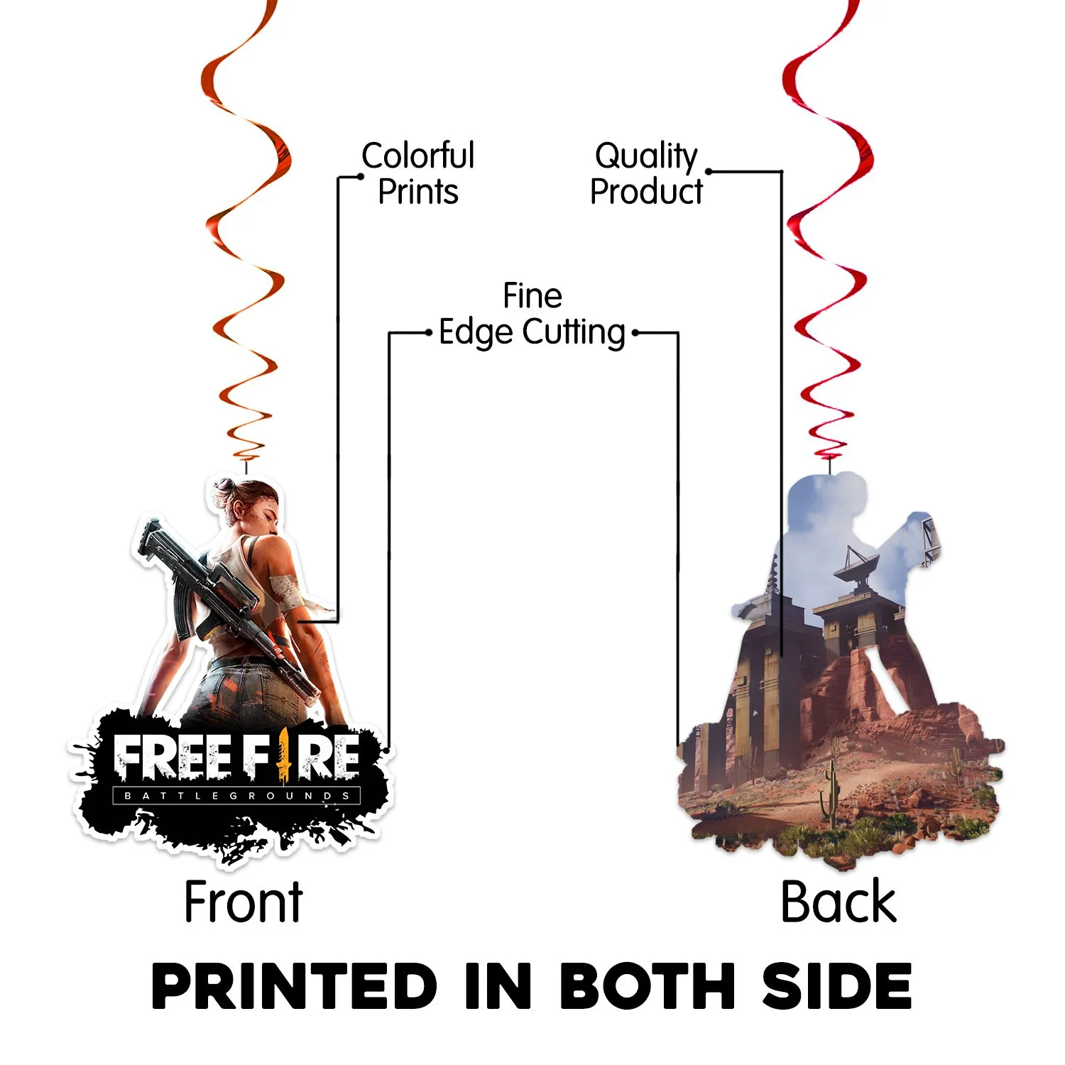 Free Fire Theme Party Supplies for Boy Birthday Decorations Favors with Banner,Photo Booth, Hanging Swirls, and Balloons( Pack of 55) - Image 6