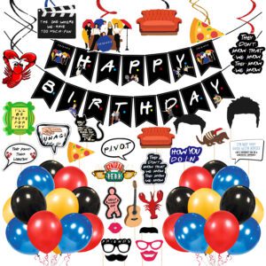 Friend Party Decorations Include Happy Birthday Banners, Friend Banner, Latex Balloons, Friend Photo Booth Props,Friend Swirls (PACK OF 55)