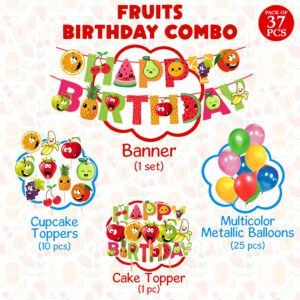 Fruit Happy Birthday Banner, Summer Fruit Theme for Holiday Party Supplies Baby Shower Decorations, 37pcs