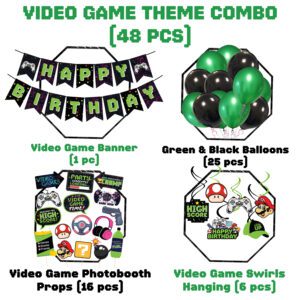 Game Birthday Party Decorations for Boys with Happy Birthday Banner Swirls Photobooth Props Balloons(Pack of 48)