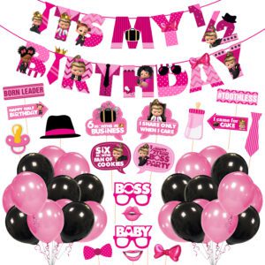 Boss Baby 1/2 Birthday Party Decorations for Girl with Happy Birthday Banner Photobooth Props And Balloons (Pack of 44)