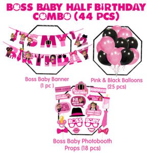 Boss Baby 1/2 Birthday Party Decorations for Girl with Happy Birthday Banner Photobooth Props And Balloons (Pack of 44)