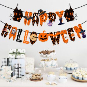 Highly Recommended Happy Halloween Burlap Banner – Multicolored Design Pumpkin Witch Halloween Party Decorations White Black Orange (PACK OF 1)