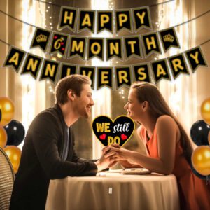 Happy 6 Month Anniversary Banner Gold Sign Banner (Pack of 1)