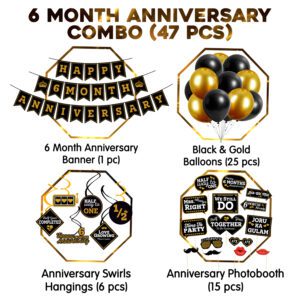 6 Month Wedding Anniversary Decorations with Banner, Swirls, Photobooth Props and Balloons (Pack of 47)