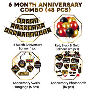 6 Month Wedding Anniversary Decorations with Banner, Swirls, Photobooth Props and Balloons for 6 Month Anniversary Party Decorations (Pack of 48)