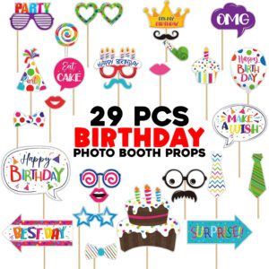 Birthday Photo Booth Props Kit Colorful Funny Kids Birthday Theme Celebration Decorations (PACK OF 29)