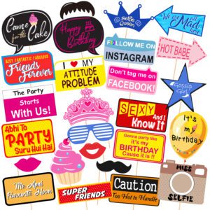 Multi Colour Theme Photobooth Props for Birthday Girl or Boy (Pack of 26)