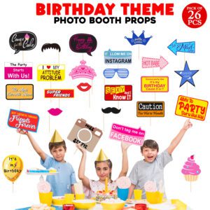 Multi Colour Theme Photobooth Props for Birthday Girl or Boy (Pack of 26)