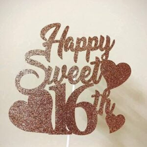 Glitter Happy Sweet 16 Birthday Cake Topper (Rose Gold)